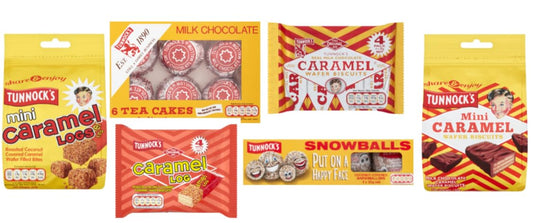 Tunnock's Variety Bundle, Caramel Wafer Biscuits, Tea Cakes, Snowballs, Caramel Log, Mini Caramel Logs