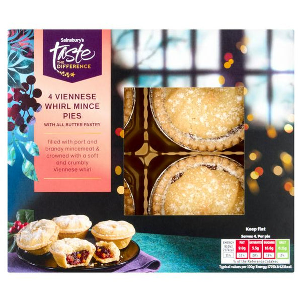 Sainsbury's 4 x Viennese Whirl Mince Pies with All Butter Pastry, Taste the Difference 205g