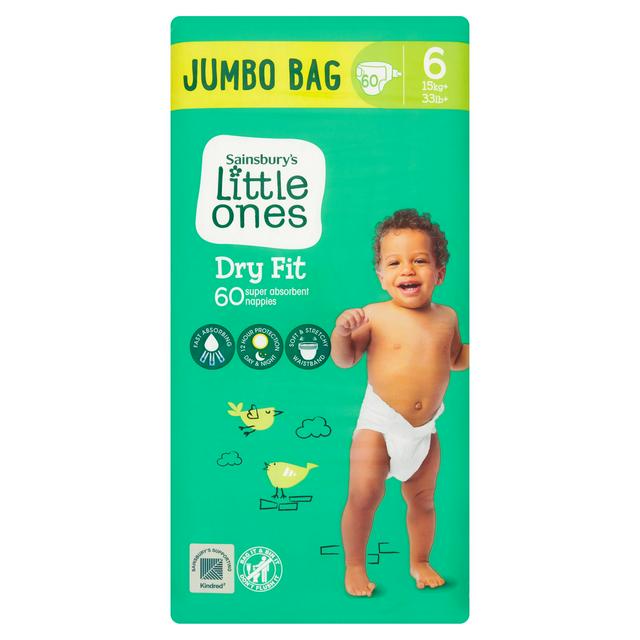 Sainsbury's Little Ones 60 Dry Fit Nappies - Size 6