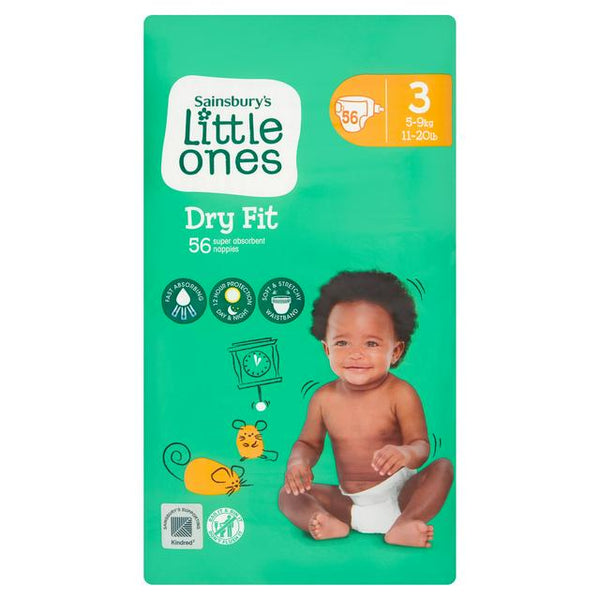 Sainsbury's Little Ones 56 Dry Fit Midi Nappies - Size 3