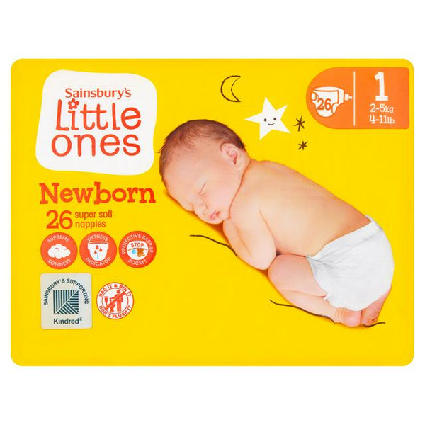 Sainsbury's Little Ones 26 Newborn Super Soft Nappies - Size 1