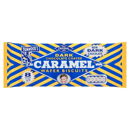 Tunnocks Dark Chocolate Caramel Wafers, 8x30g