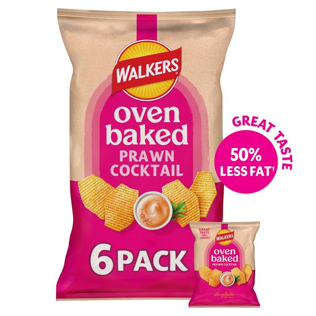 Walkers Baked Prawn Cocktail Snacks Multipack Crisps, 6x22g