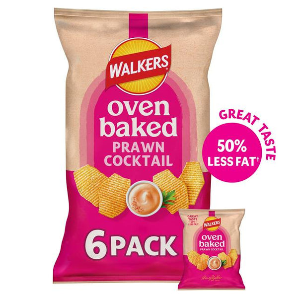 Walkers Baked Prawn Cocktail Snacks Multipack Crisps, 6x22g