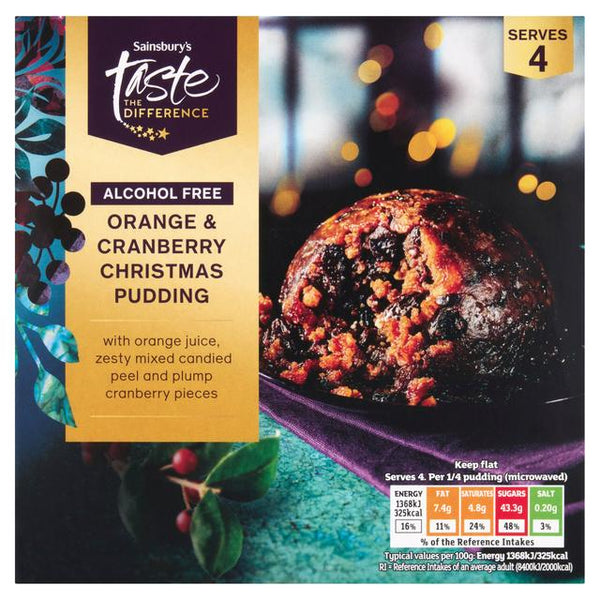 Sainsbury's 400g Alcohol Free Orange & Cranberry Christmas Pudding, Taste the Differenceu