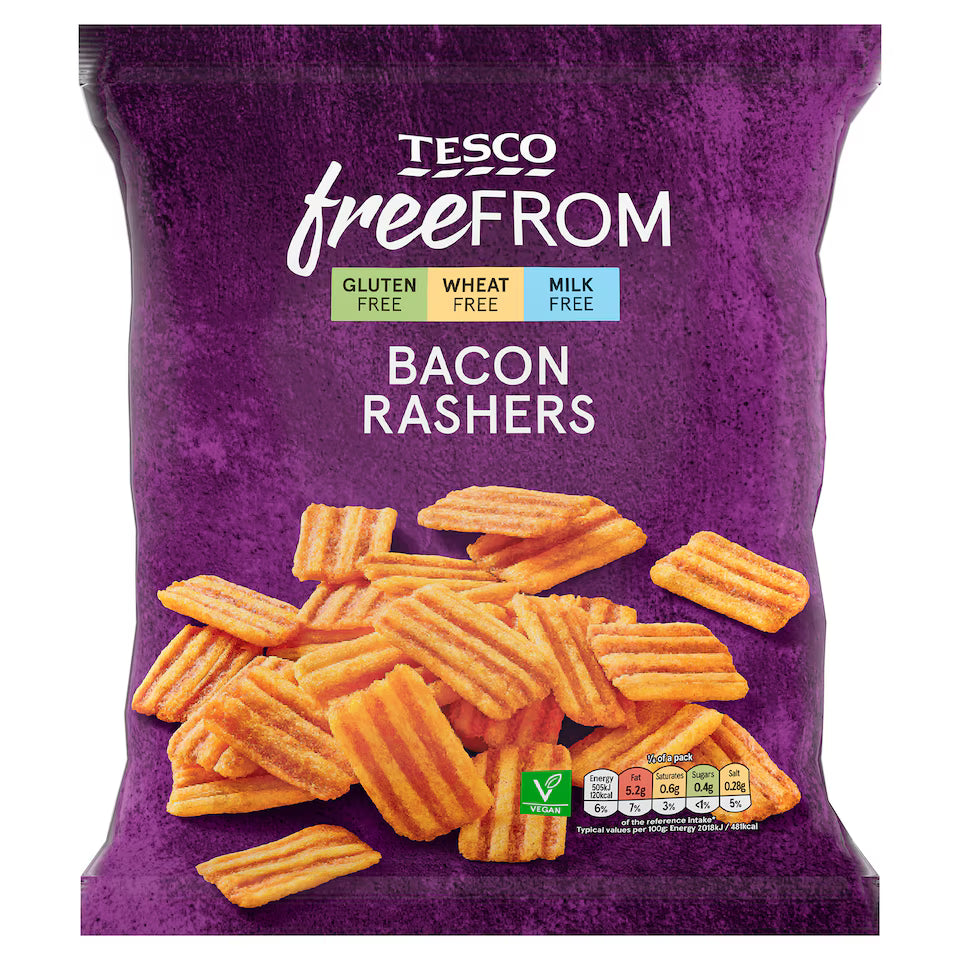 Tesco Free From Bacon Rashers Snacks, 150g