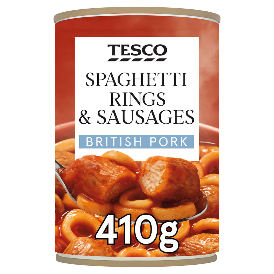 Tesco Spaghetti Rings Sausages In Tomato Sauce, 410g