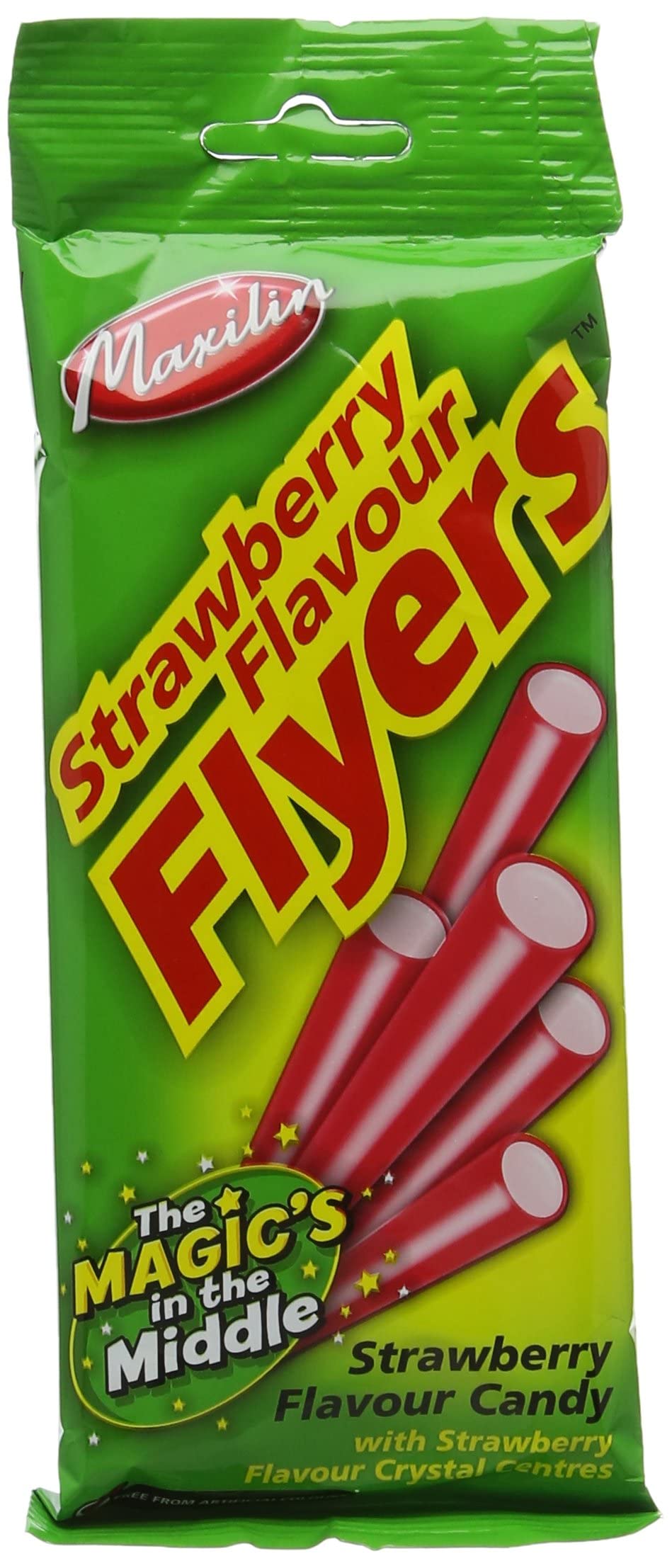 Maxilin Strawberry Liquorice Flyers - 90g Bag - Strawberry flavour candy with strawberry flavour crystal centres - Suitable for vegetarians & vegans