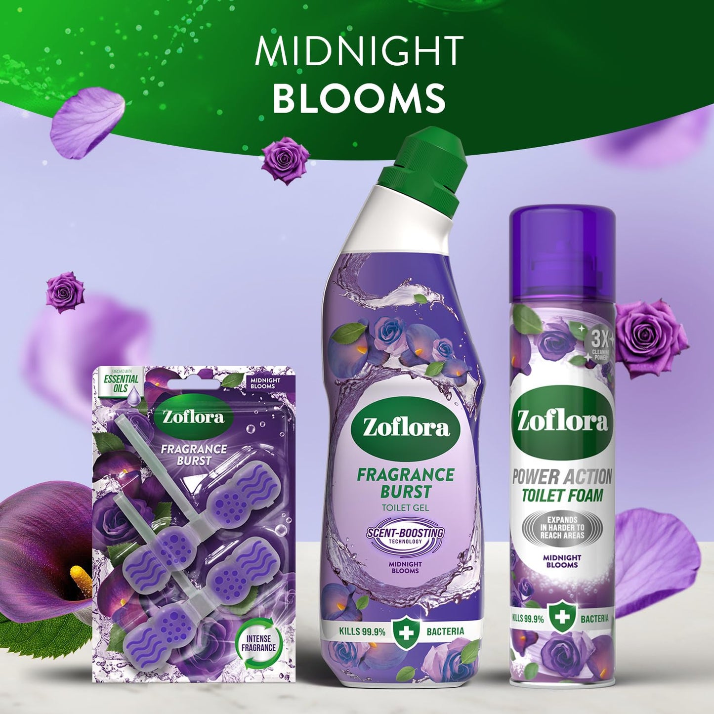 Zoflora Fragrance Burst Toilet Cleaner Gel, Midnight Blooms, Odour Control with Scent Boosting Technology, Kills 99.9 Percent of Bacteria, 750ml