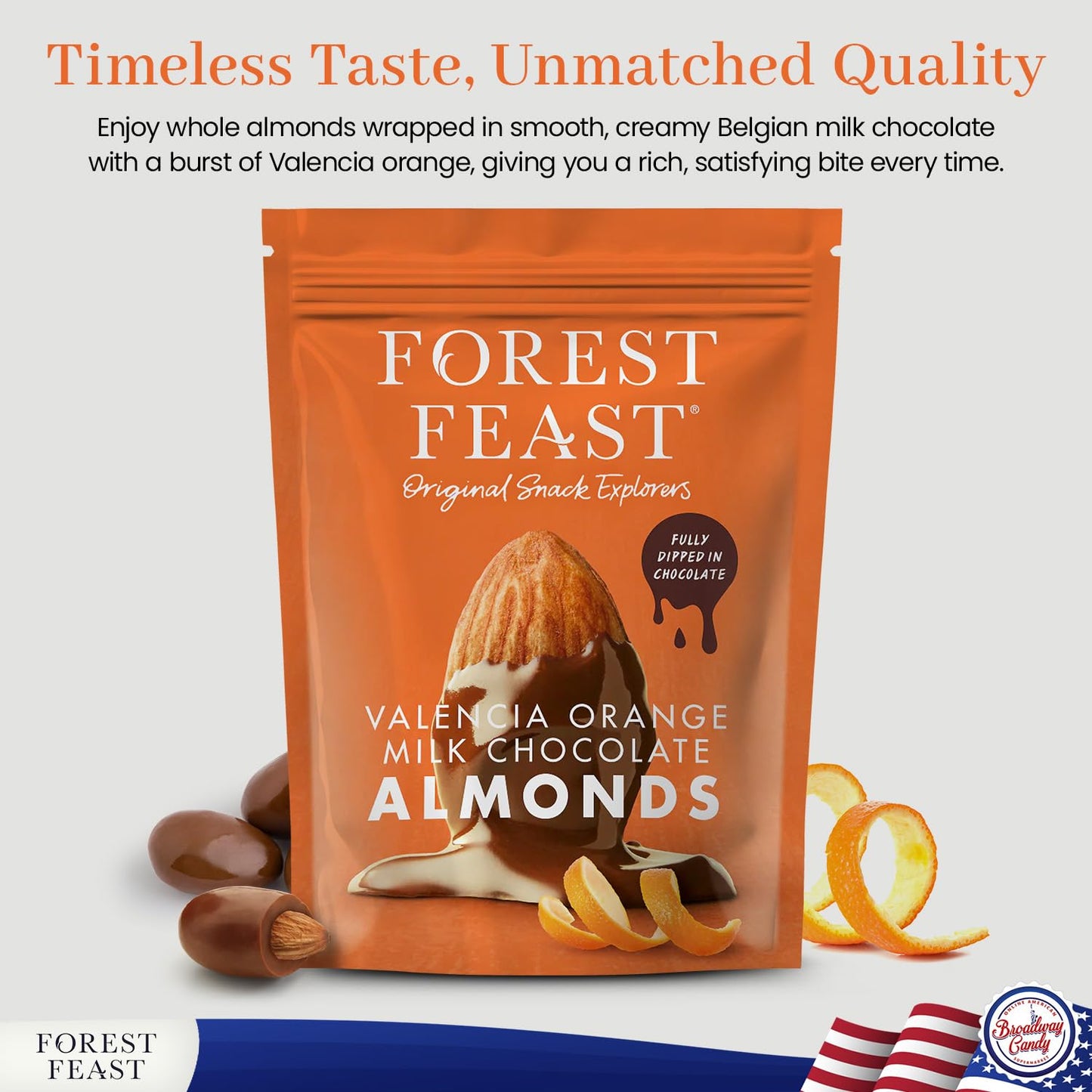 Forest Feast Valencia Orange Mik Chocolate Almonds Pouch, 120g
