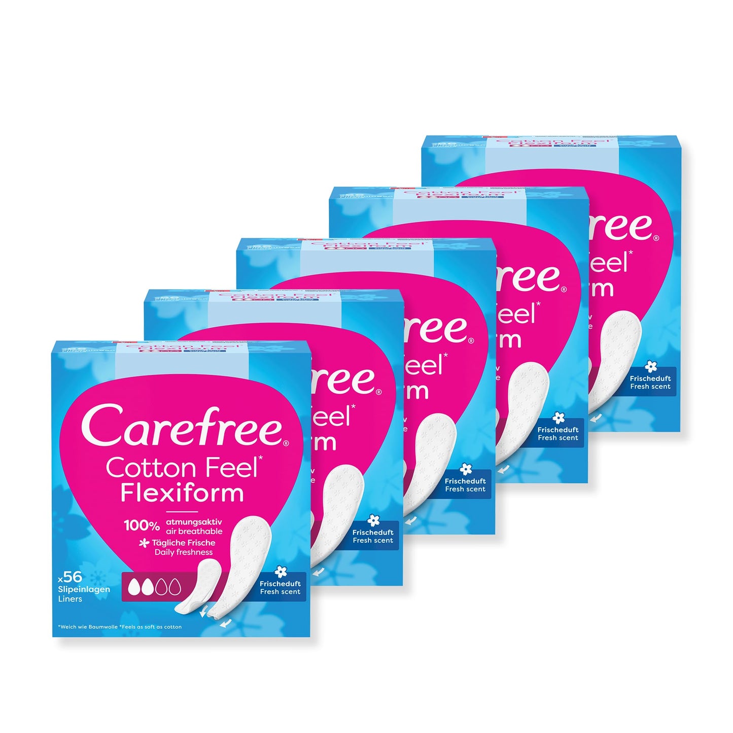 Carefree Cotton Fresh Scent Pantyliners, X5 Packs = 280 Pantyliners
