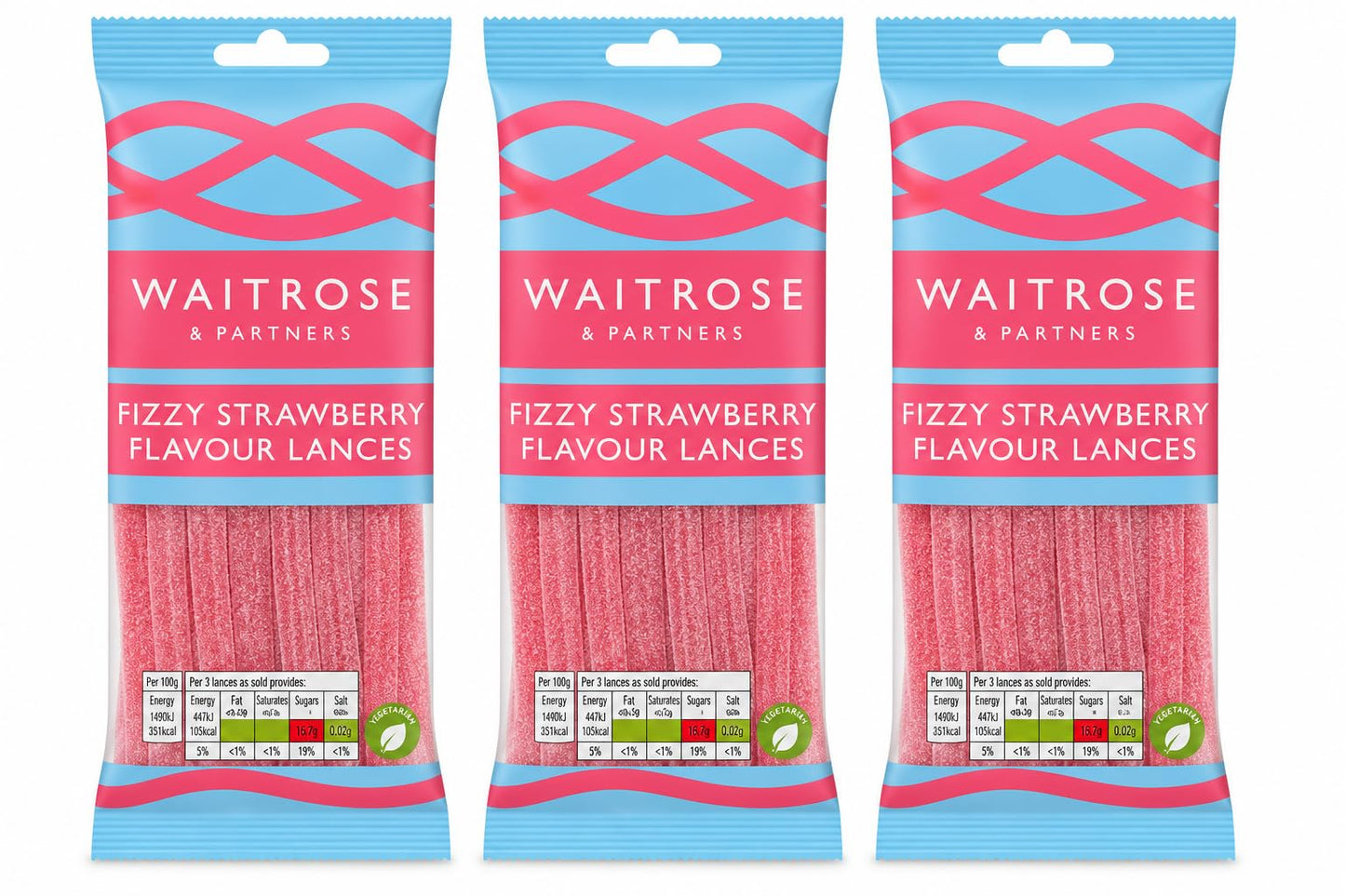 Waitrose Fizzy Strawberry Flavour Lances 65g, Pack of 3