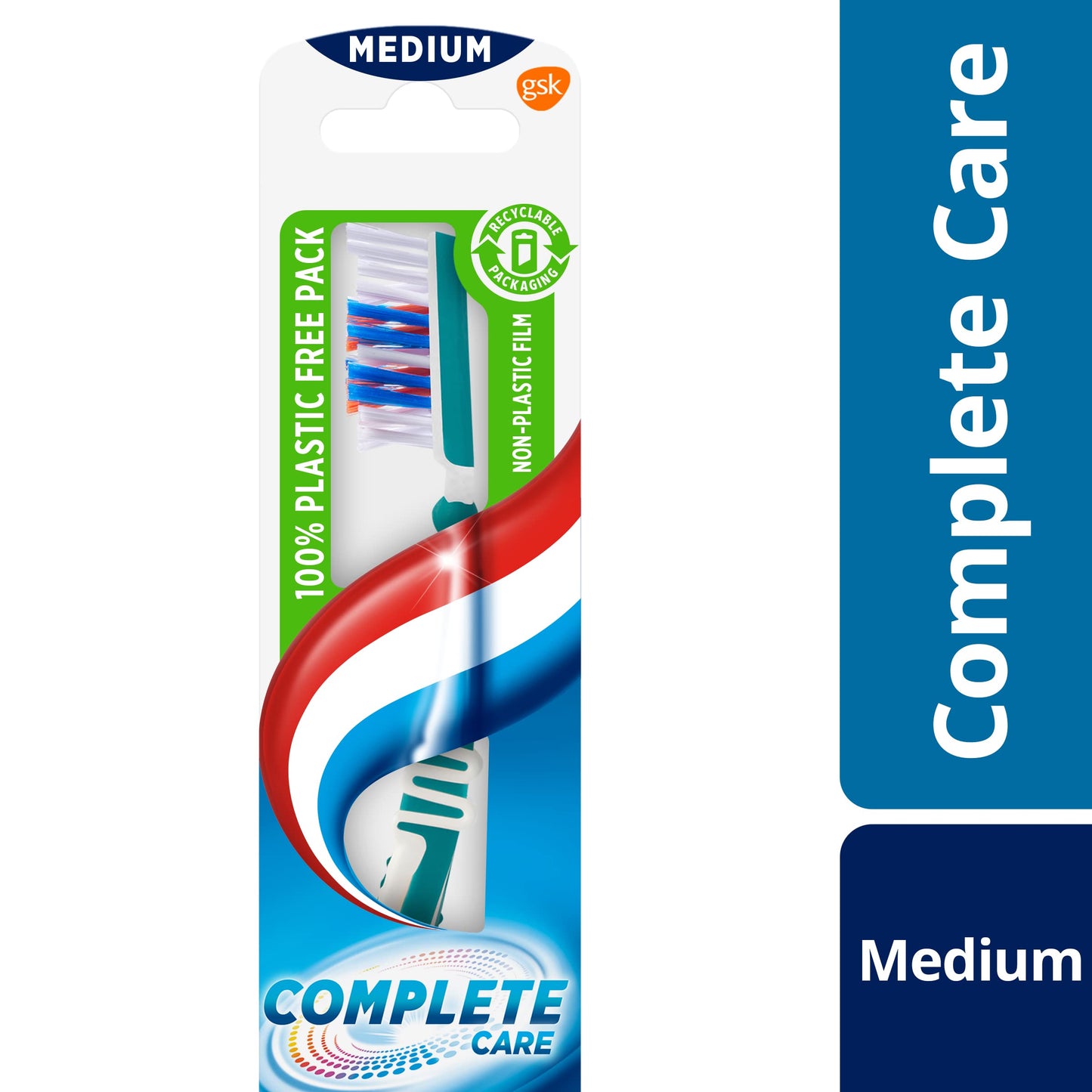 Aquafresh Toothbrush Adult, Complete Care Toothbrush for Effective Cleaning of Teeth, Plastic-Free Packaging, Medium