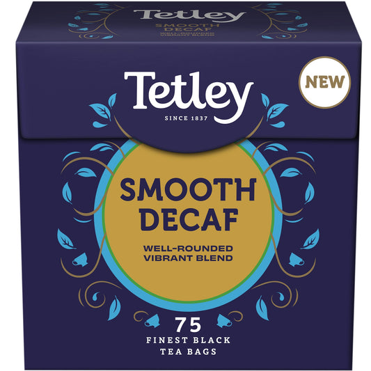 Tetley Smooth Decaf Tea, 75 Teabags - Rainforest Alliance Certified Decaf Tea Bags - Rich, Smooth Taste for a Full Flavoured British Brew at Breakfast or Anytime