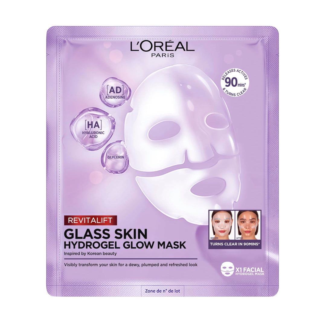 L'Oreal Paris Revitalift Filler Glass Skin Hydrogel Glow Mask, Korean-Skincare Inspired Masks, 1pc