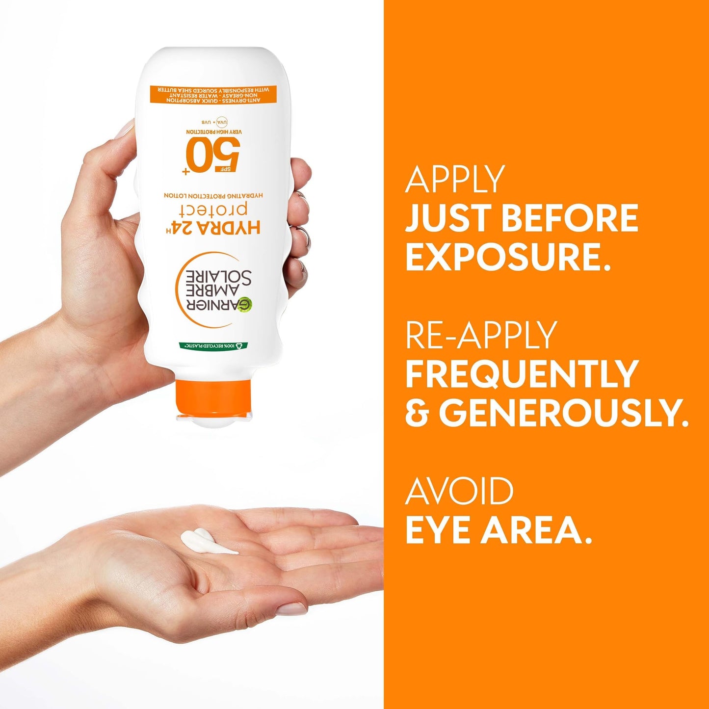 Garnier Ambre Solaire Hydra 24 Hour Protect Hydrating Protection Lotion High Sun Factor Water Resistant Sunscreen with Shea Butter UVA & UVB 200ml