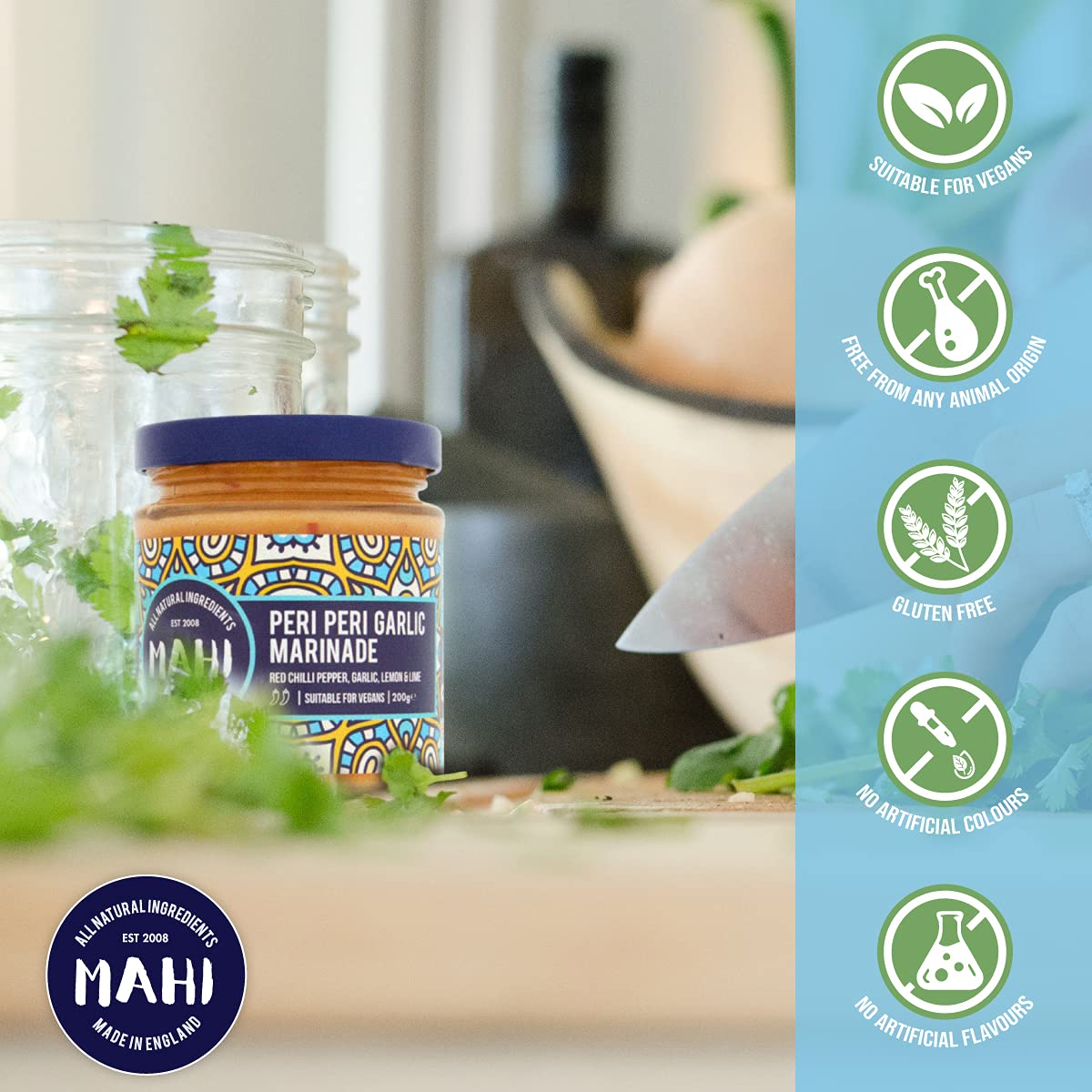 MAHI Peri-Peri Garlic Marinade Sauce - Mild Heat, Perfect for BBQs & Every Day, Gluten Free (GF) Vegan Sauce, 200g