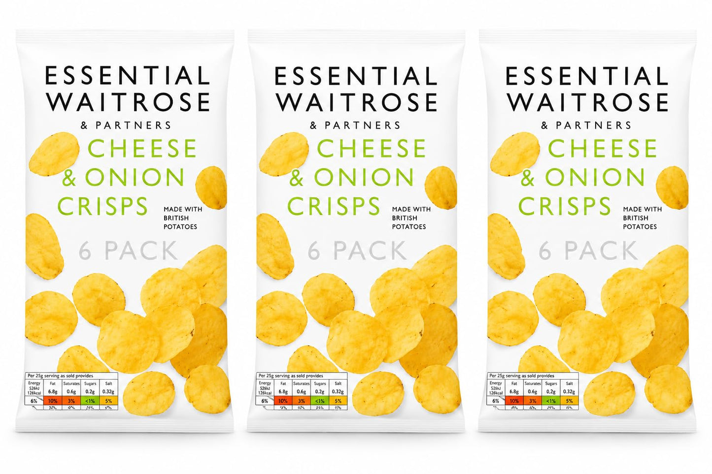 Essential Cheese & Onion Multipack Crisps 6x25g, Pack of 3