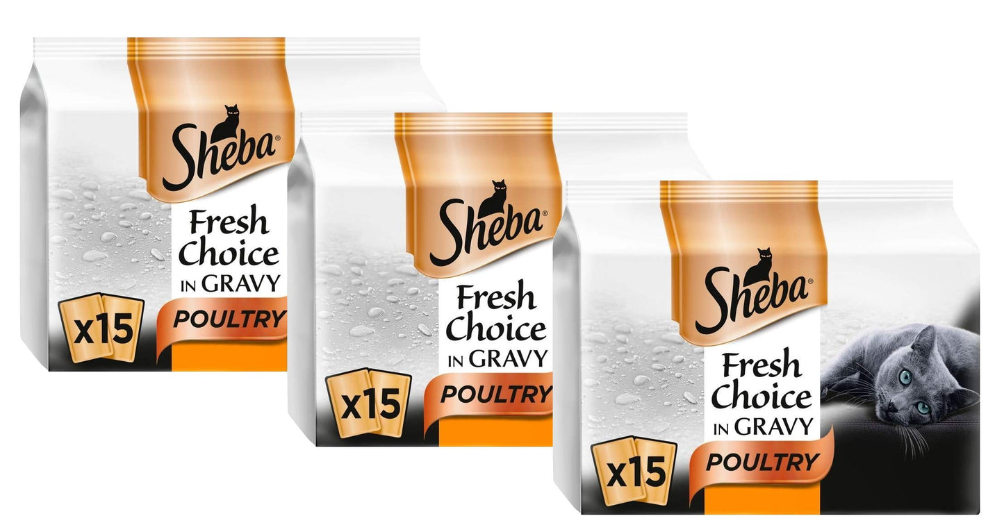 Sheba Fresh Choice Mixed Poultry in Gravy Adult Wet Cat Food Pouches 45 x 50g