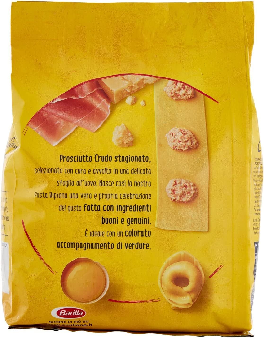 Emiliane Barilla Pasta all'Uovo Ripiena Tortellini con Prosciutto Crudo Filled Egg Noodles with Raw Ham Noodles 500 g Pack