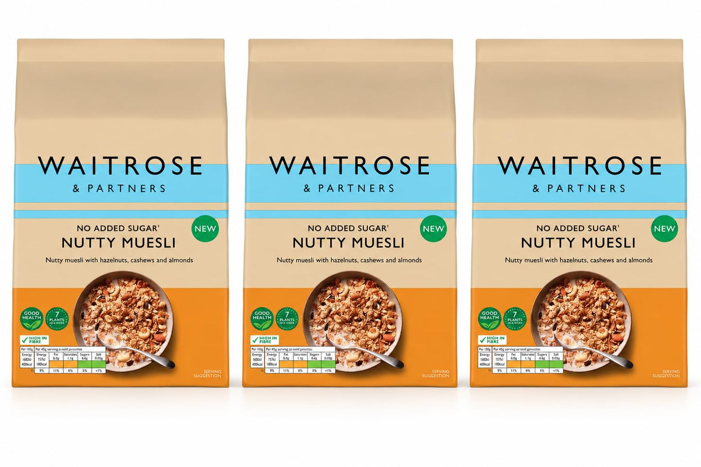 Waitrose Nutty Muesli Cereal 750g, Pack of 3