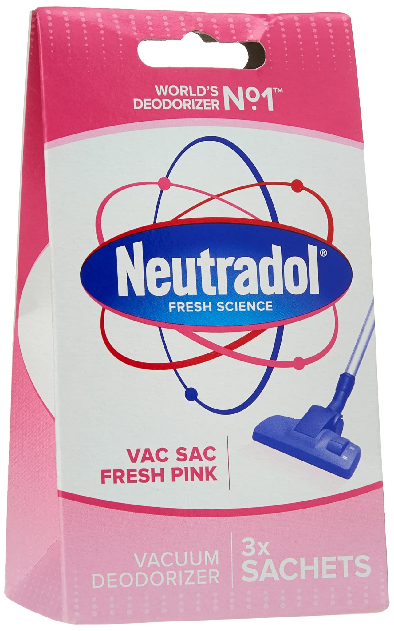 Neutradol Vac Sacs Vacuum Deodoriser, Place in Vacuum Cleaner Bags & Dust Bags, Fresh Pink, 1 x 3 Vac Sacs
