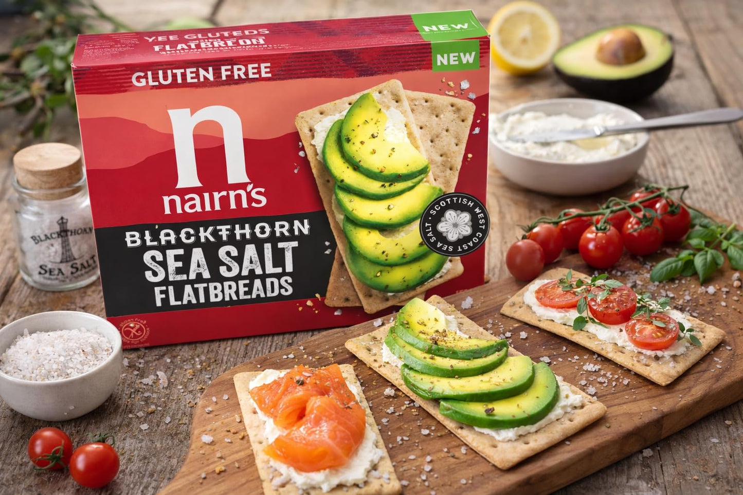 Nairn's Gluten Free Blackthorn Sea Salt Flatbreads - 150g (Pack of 3) - Wholegrain Oats - High in Fibre - Plant Based Flatbreads - Healthy Snacks - Suitable for Coeliacs