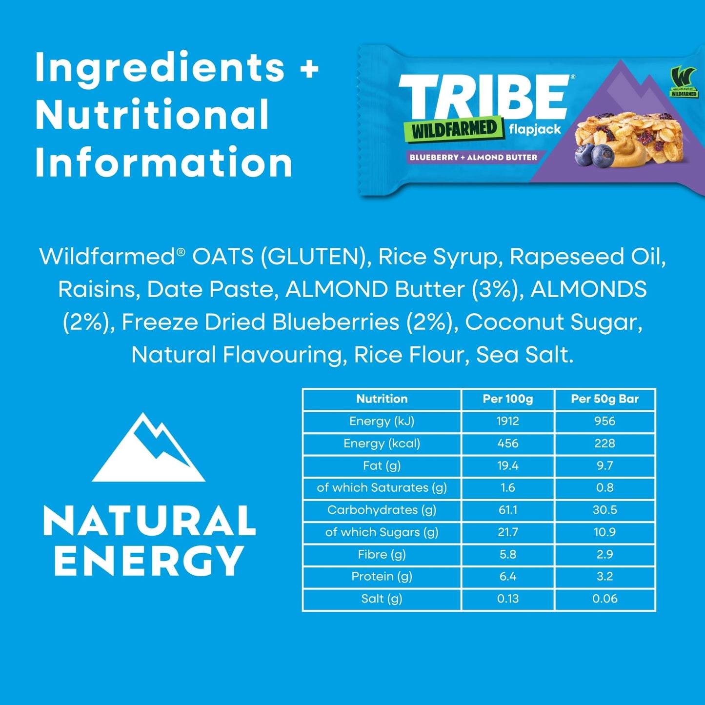 TRIBE x Wildfarmed Vegan Flapjack Bars - Blueberry & Almond Butter Oat Bars (3 x 50g Multipack Box) | Healthy Energy Snacks | Source Of Fibre, Natural Ingredients | Sustainable Oats | Breakfast Bars