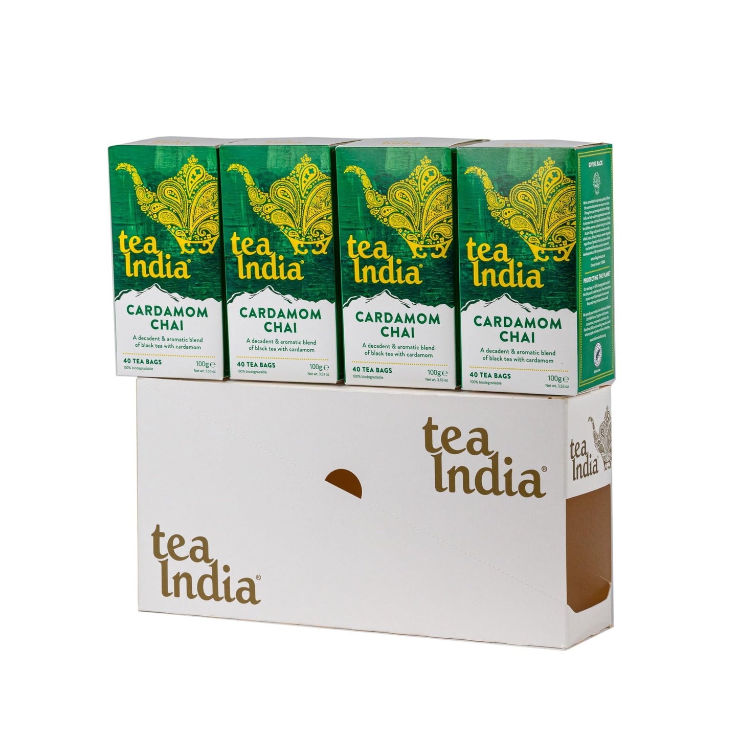 Tea India Chai Tea Bags (4 Packs of 40 Biodegradable Tea Bags) Rainforest Alliance Certified