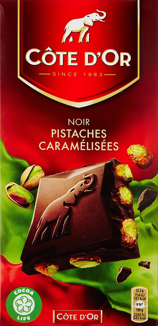 Côte d'Or - Belgian Dark Chocolate & Caramelized Pistachios 70% - Bloc Chocolat Côte d'Or Noir Pistaches Caramélisées - 200g