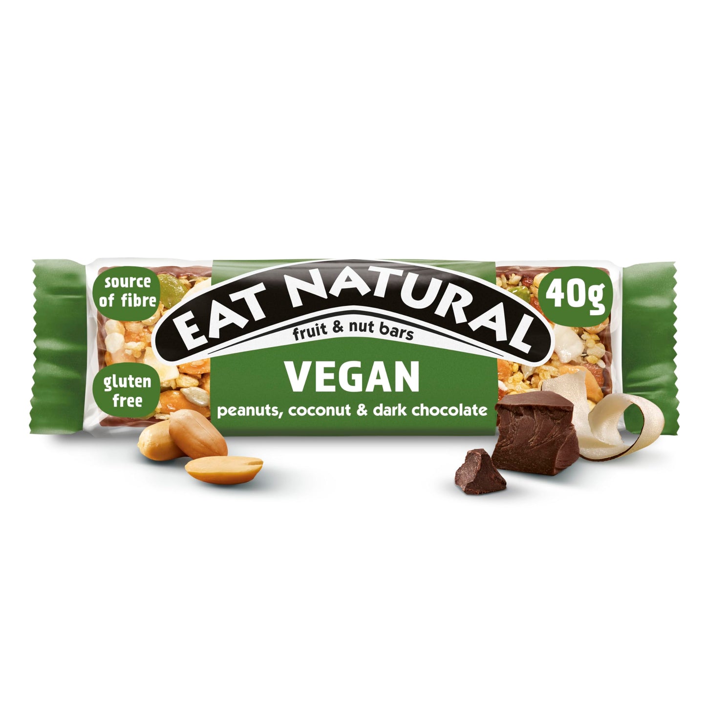 Eat Natural Simply Vegan Peanuts, Coconut & Chocolate — 12 x 45g Snack Bars 45g, Gluten Free Snacks — Dark Chocolate, Peanuts, Toasted Coconut & Blossom Nectar — High Fibre Cereal Bars — Vegan