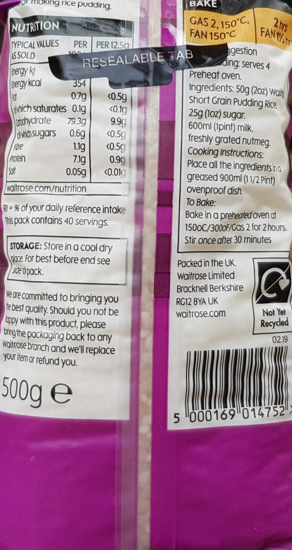 Waitrose Short Grain Pudding Rice (500g)
