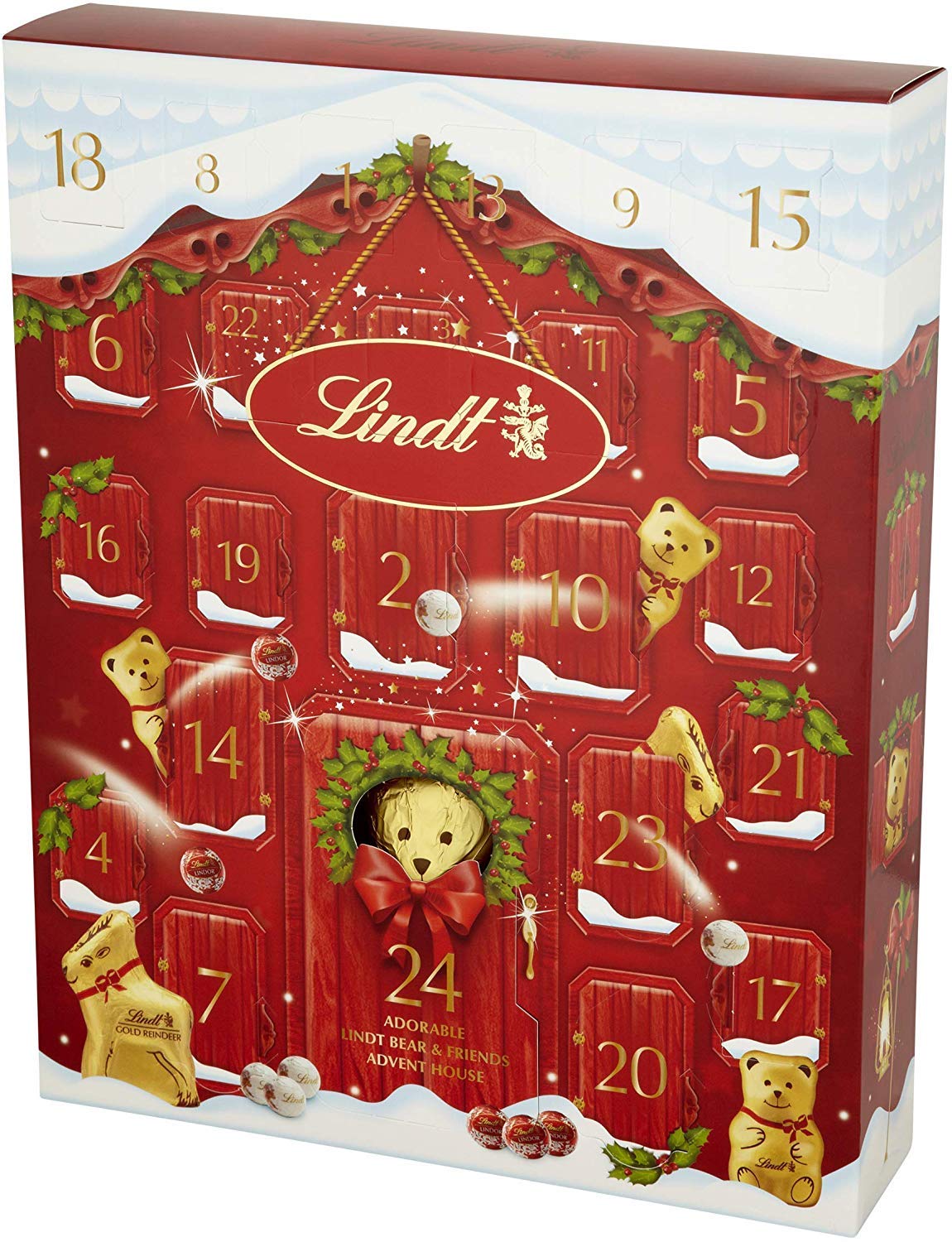 Lindt Teddy Bear 24 Days Luxurious Chocolate Advent Calendar, Red, 250 g