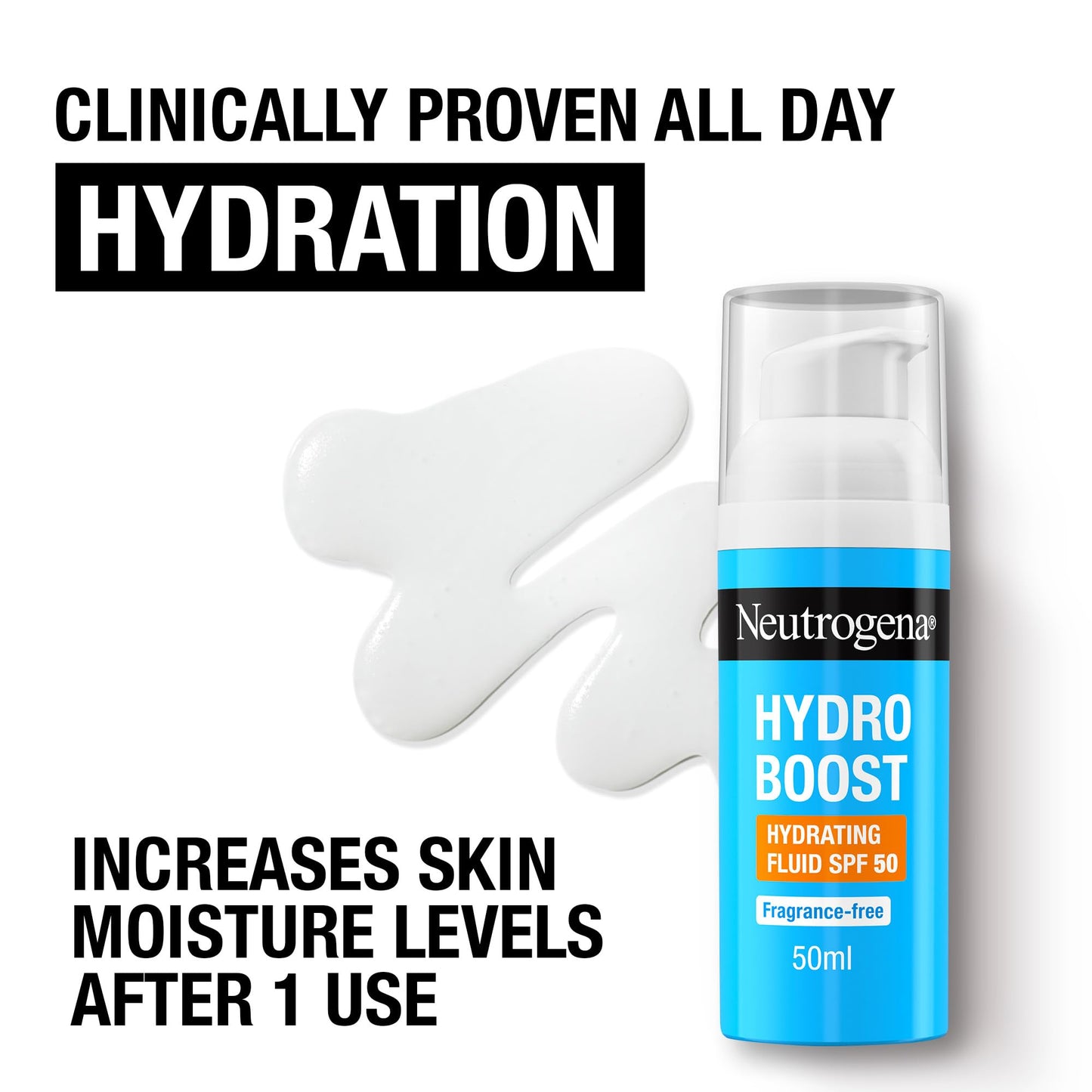 Neutrogena Hydro Boost Hydrating Face Fluid SPF 50, with Hyaluronic Acid, Pro-Vitamin B5 and Niacinamide, Broad Spectrum for Dry Skin, 50ml