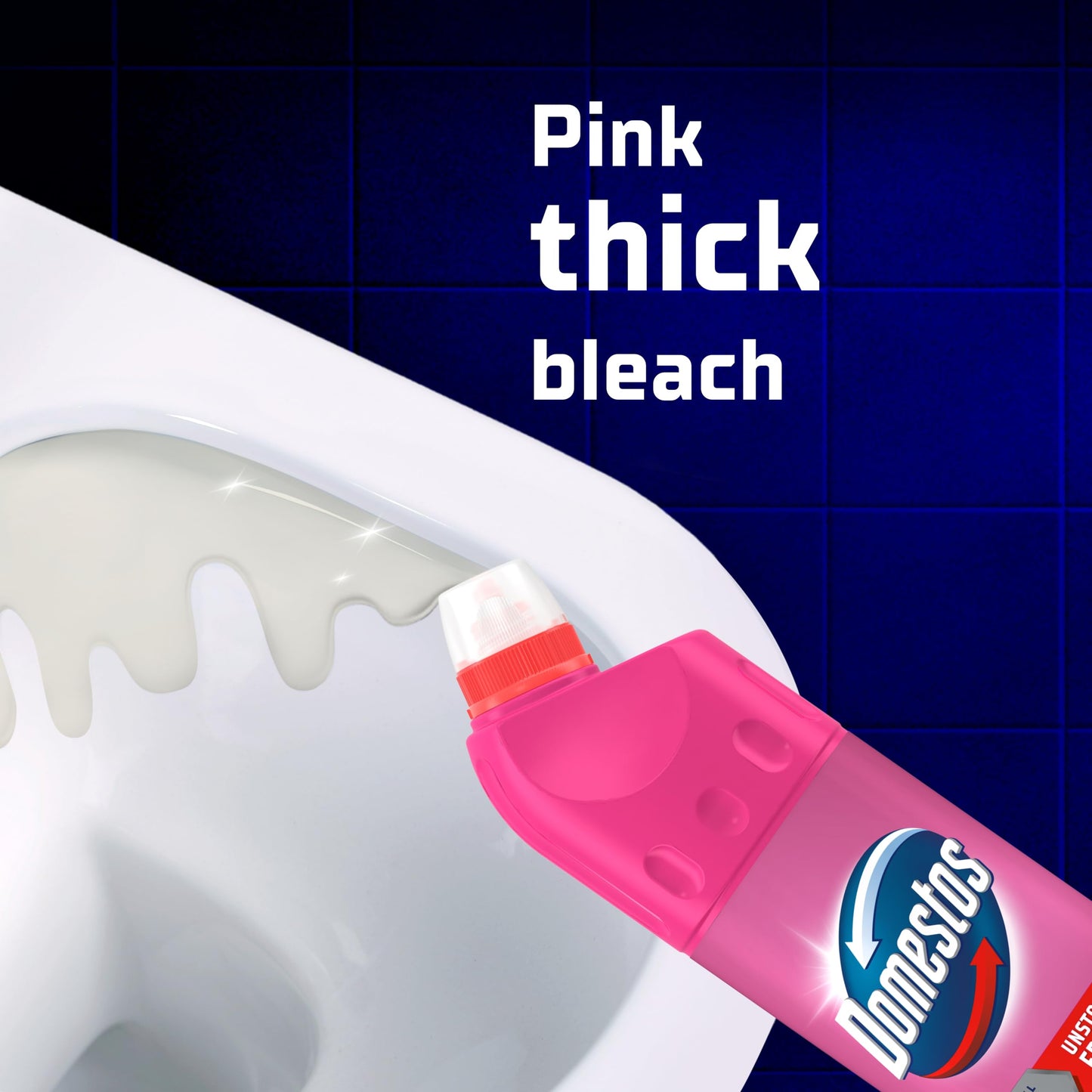 Domestos Pink Power Thick Bleach eliminates 99.9% of bacteria and viruses disinfectant to prevent the build-up of limescale for up to 3x longer 750 ml