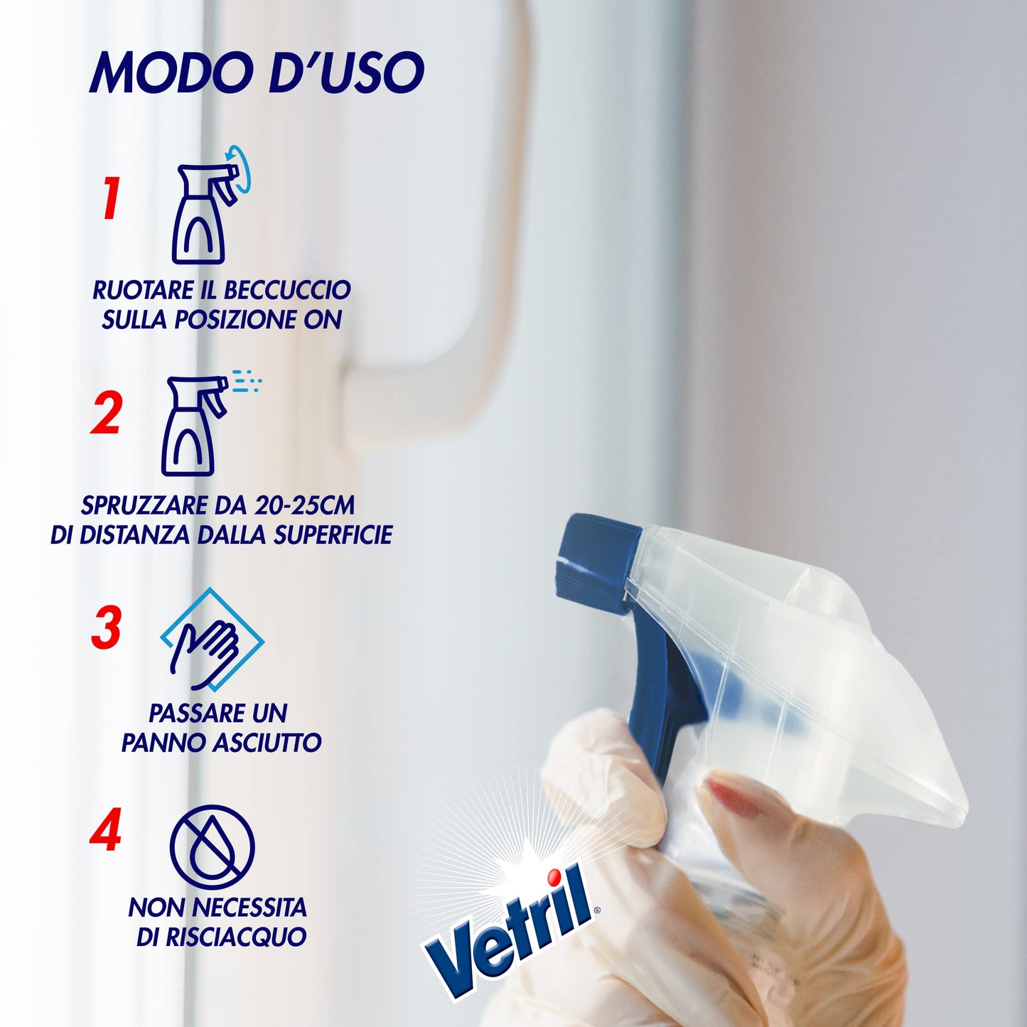 Vetril – Ammonia, Detergent for Glass and multiuoso Without Stains – 650 ml