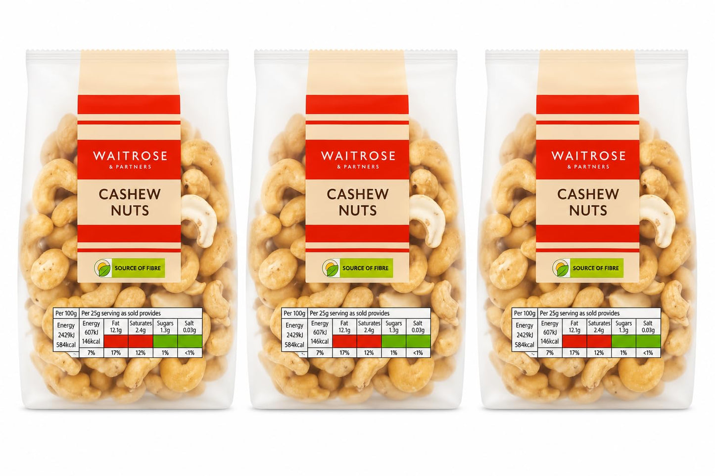 Waitrose Cashew Nuts 150g, Pack of 3