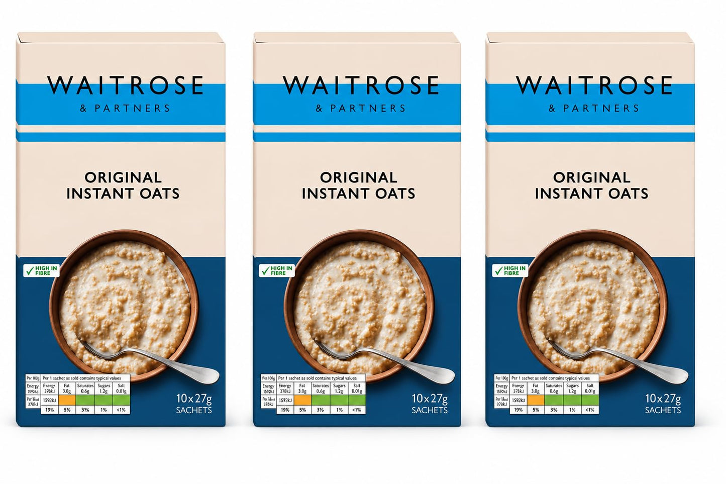 Waitrose Original Instant Porridge Oats 10x27g, Pack of 3