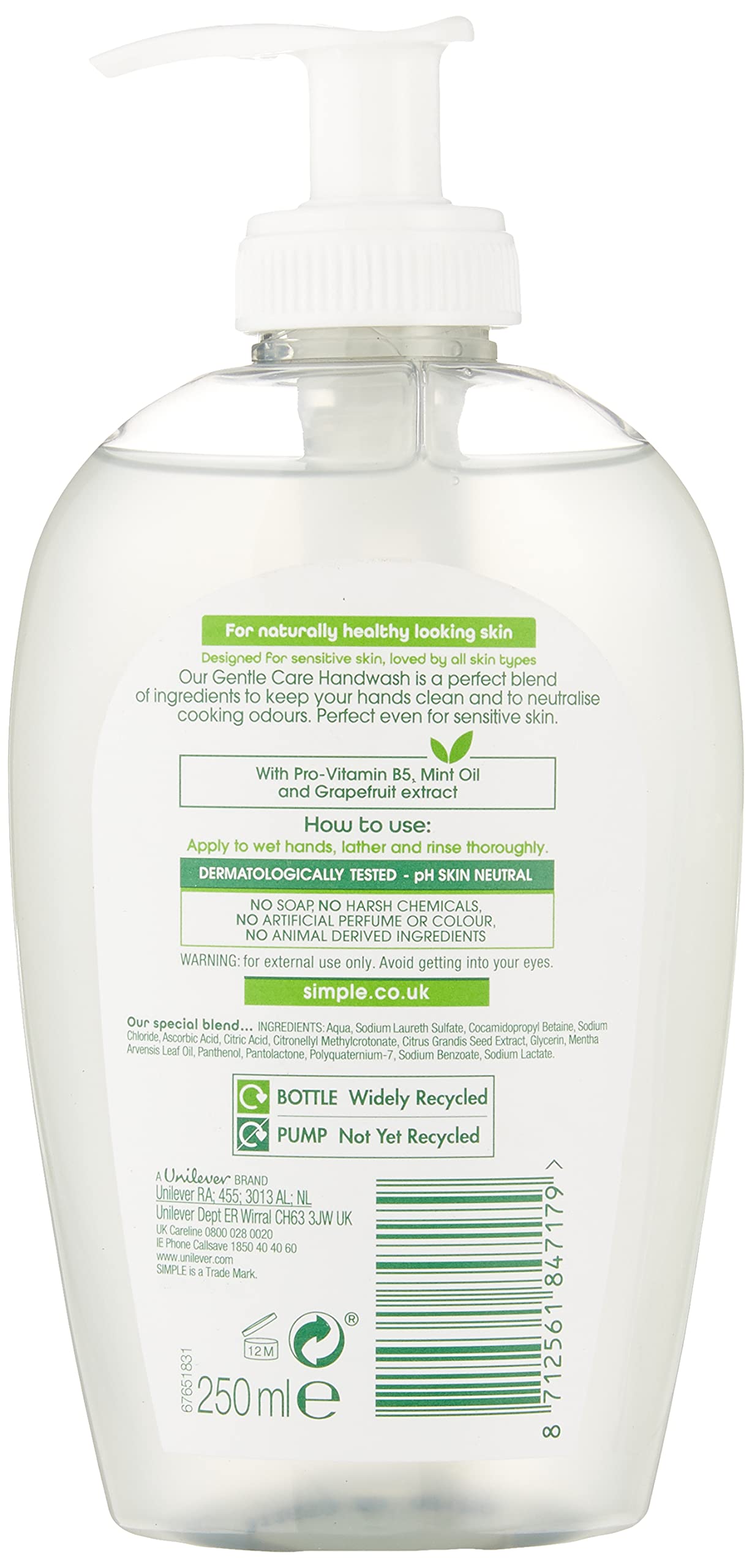 Simple - Kind to Skin Anti-Bacterial Gentle Care Handwash Mint oil - 250ml, multi-coloured