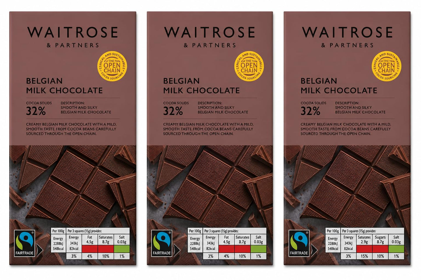 Waitrose Belgian Milk Chocolate 180g, Pack of 3