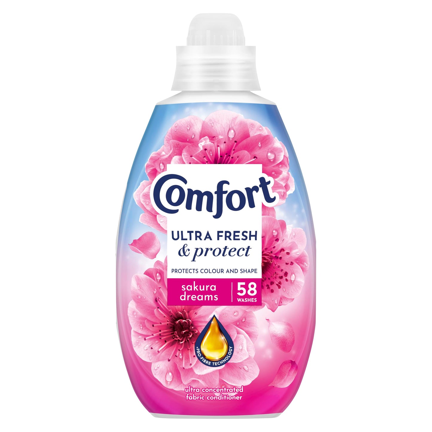 Comfort Ultra Fresh Fabric Conditioner Sakura Dreams, 58 Washes (870 ml) – Infused with Essential Oils, Long-Lasting Fragrance