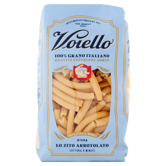 Voiello No. 194 Rolled Ziti Paste, 100% Italian Aureo Grain Paste, Bronze, Ruvida and Tenace Short Grain Paste 500 g