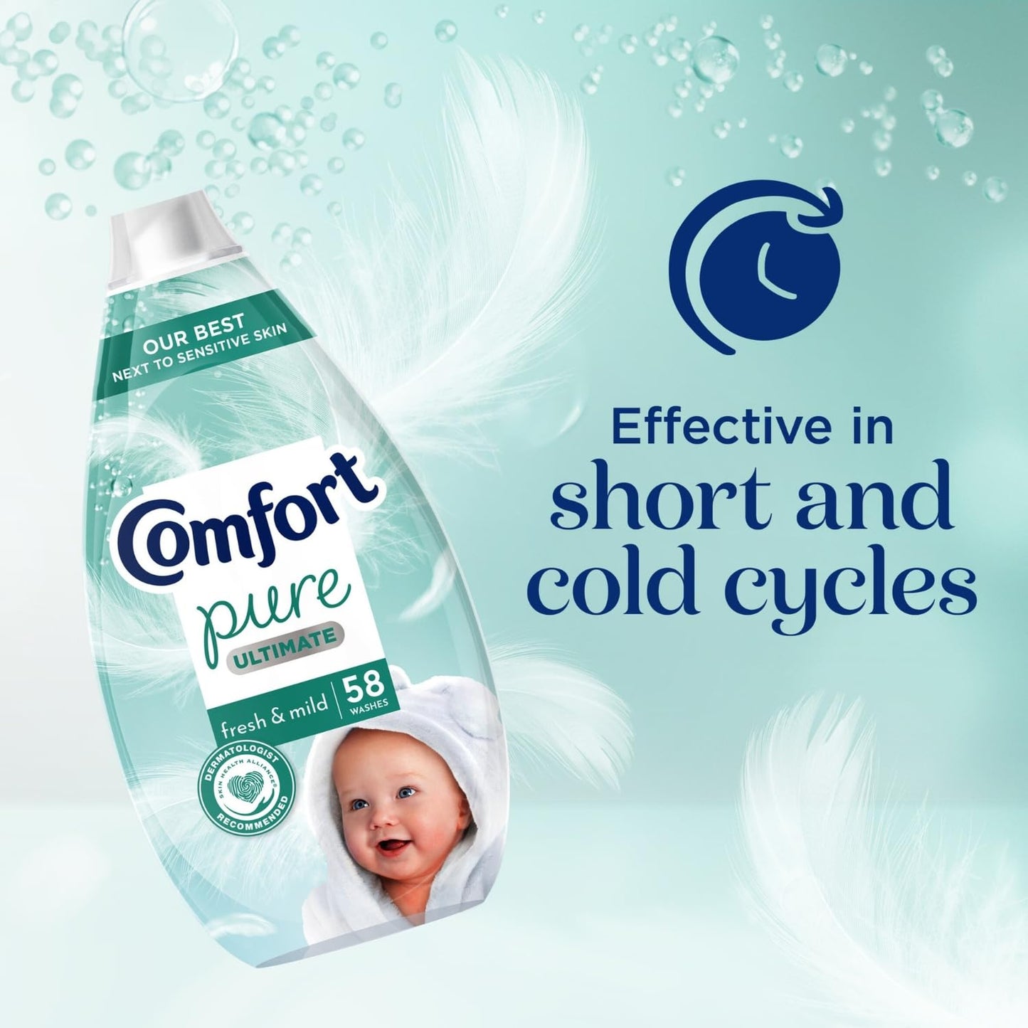 Comfort Pure Fabric Conditioner Ultimate Care Fresh and Mid with Lasting Fragrance Intense Liquid Fabric Softener Suitable for Sensitive Skin 58 Washes, 870ml Pack of 3