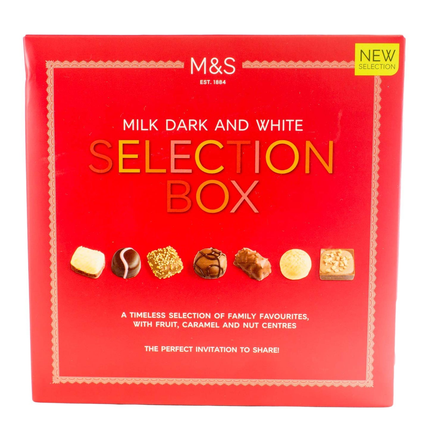 Marks & Spencer Milk Dark and White Chocolates With Assorted Centres Selection Box 320g