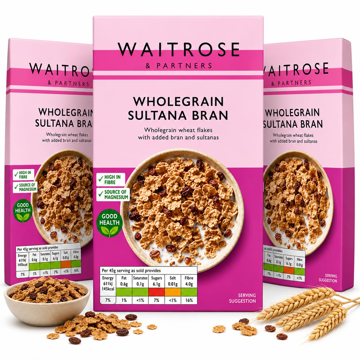 Waitrose Sultana Bran 750g, Pack of 3