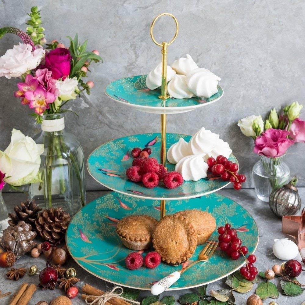 Sara Miller for Portmeirion Chelsea 3 Tier Cakestand-Green, Ceramic, 280 x 280 x 60 cm