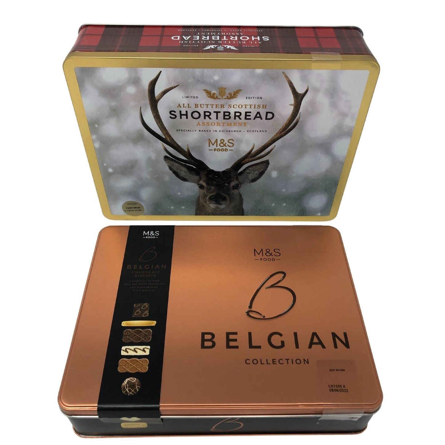 Marks and Spencers M&S Shortbread Biscuits Gift (650g) Bundled with M & S Belgian Chocolate Biscuits Collection (400g) Christmas Biscuits Tins Biscuits Gift Set