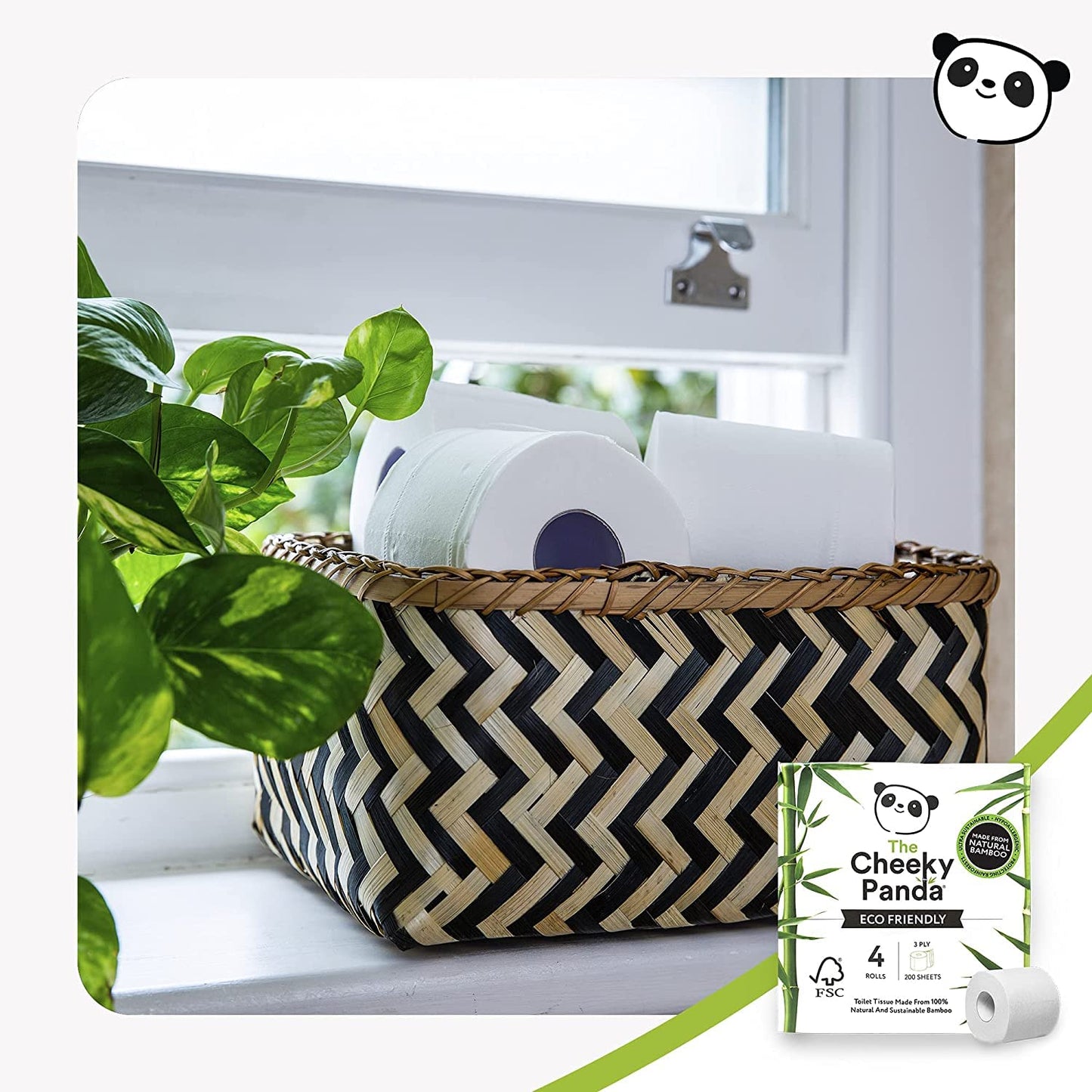 The Cheeky Panda Toilet Paper, 3 Thicknesses, 4 Rolls of Toilet Paper, Bamboo