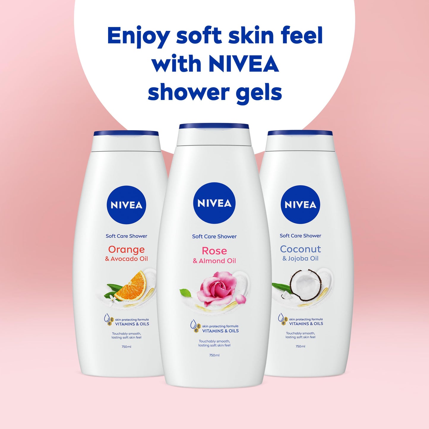 NIVEA Rose & Almond Oil Shower Cream (750ml), Moisturising Shower Gel with Almond Oil, Luxurious Body Wash for Women, Body Wash with Vitamin C, E