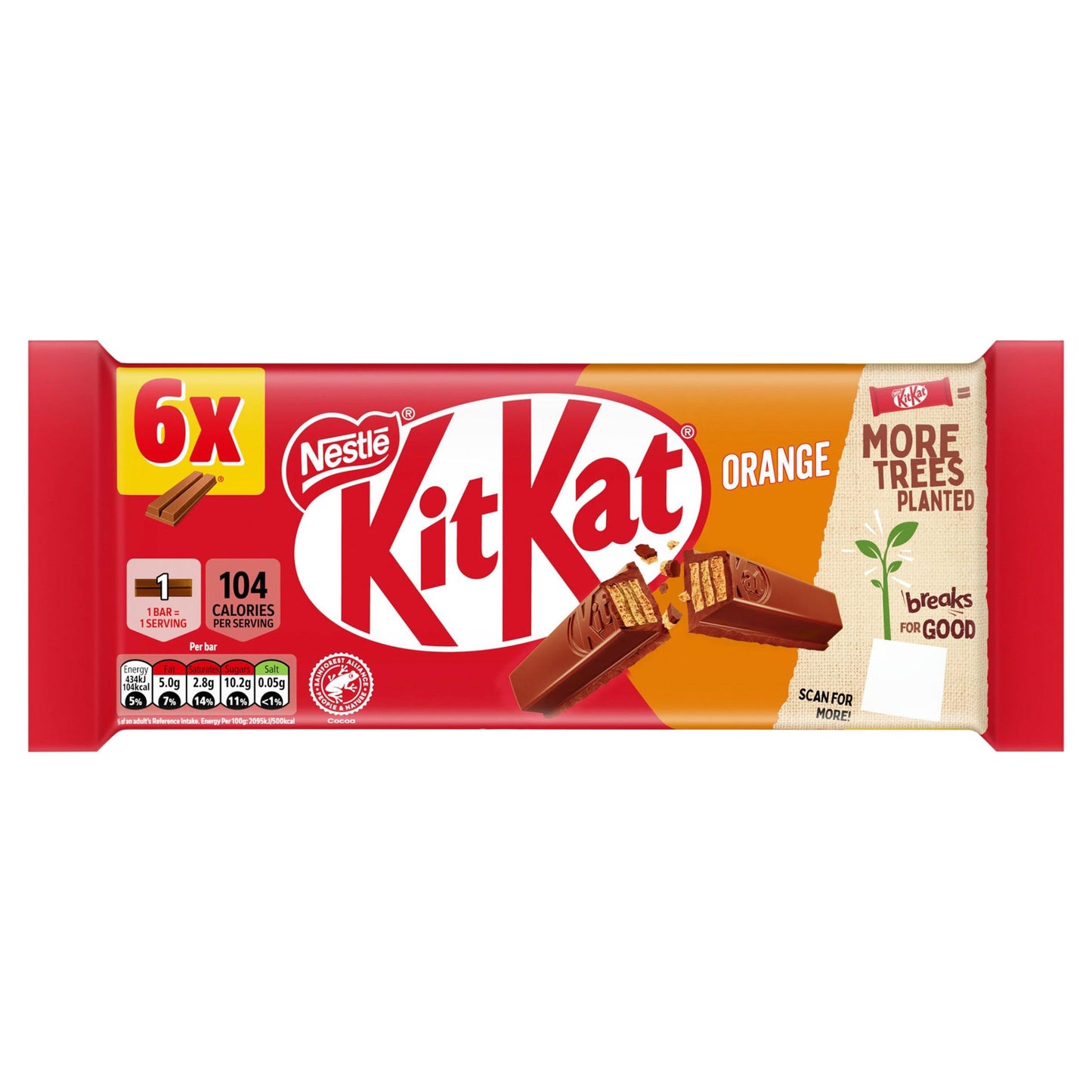 KitKat 2 Finger Orange Chocolate Biscuit Bar Pack Multipack, 124.4g